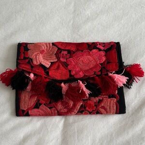 Mexican Floral Embroidered Clutch with Tassels